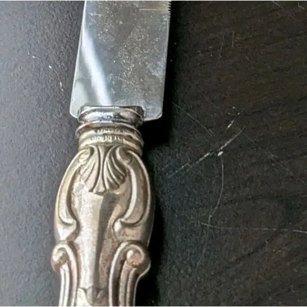 Sheffield French Provincial Sterling Silver Weighted Meat Carving Set Knife Fork